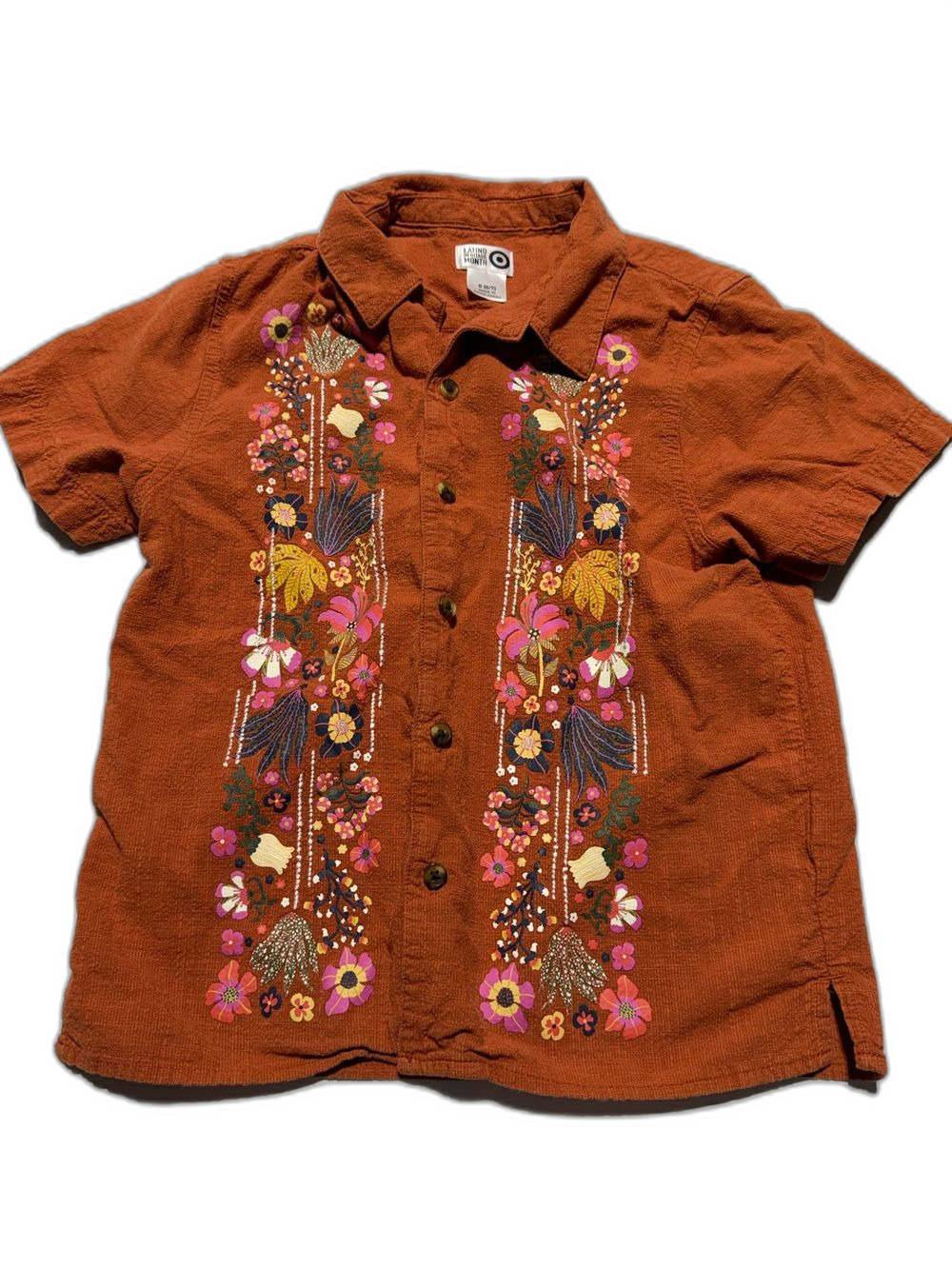 Target Latino Heritage Month Floral Button Down Shirt Rust S (6/7)